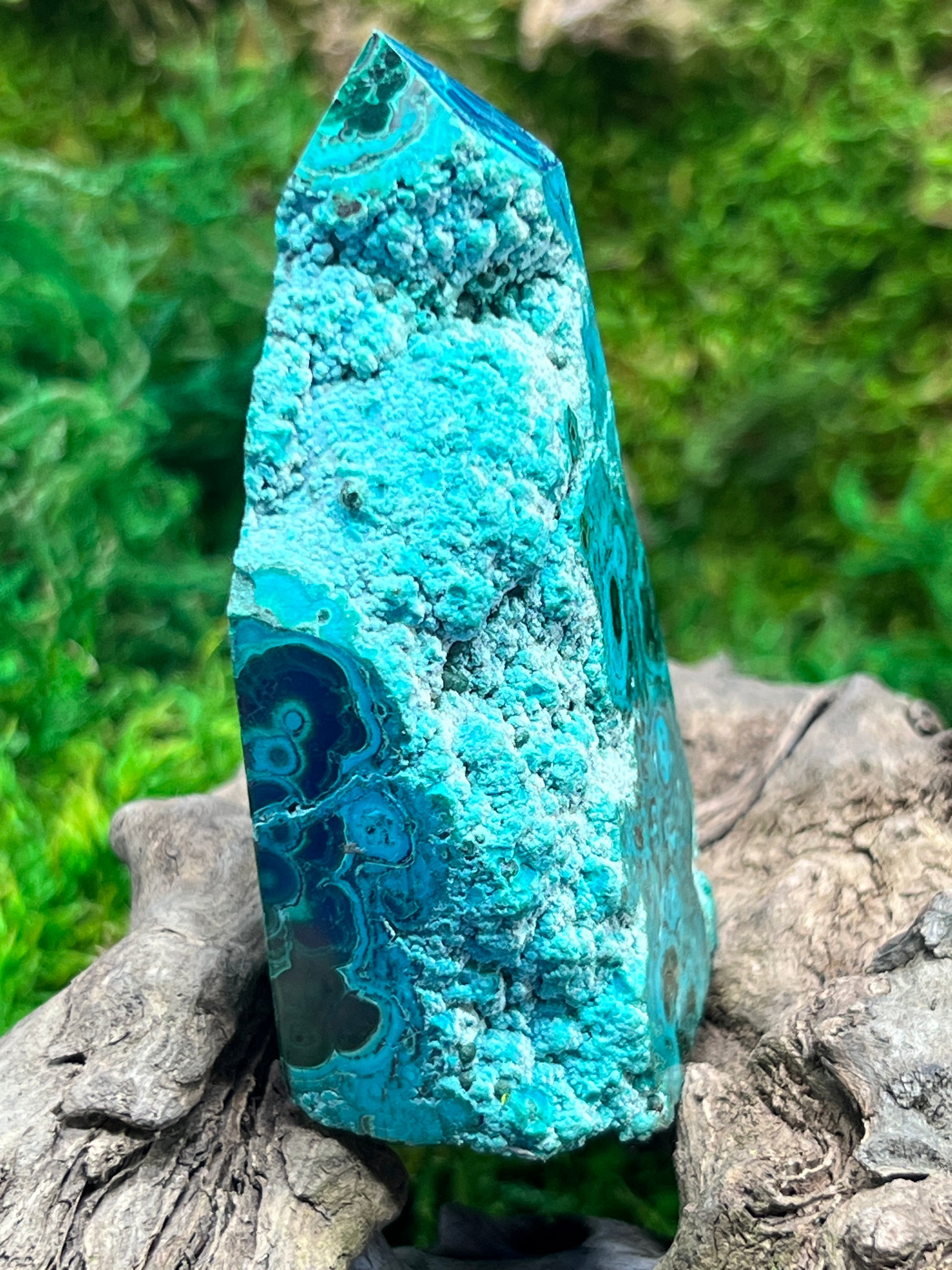 Malachite and Chrysocolla Natural Edge Tower