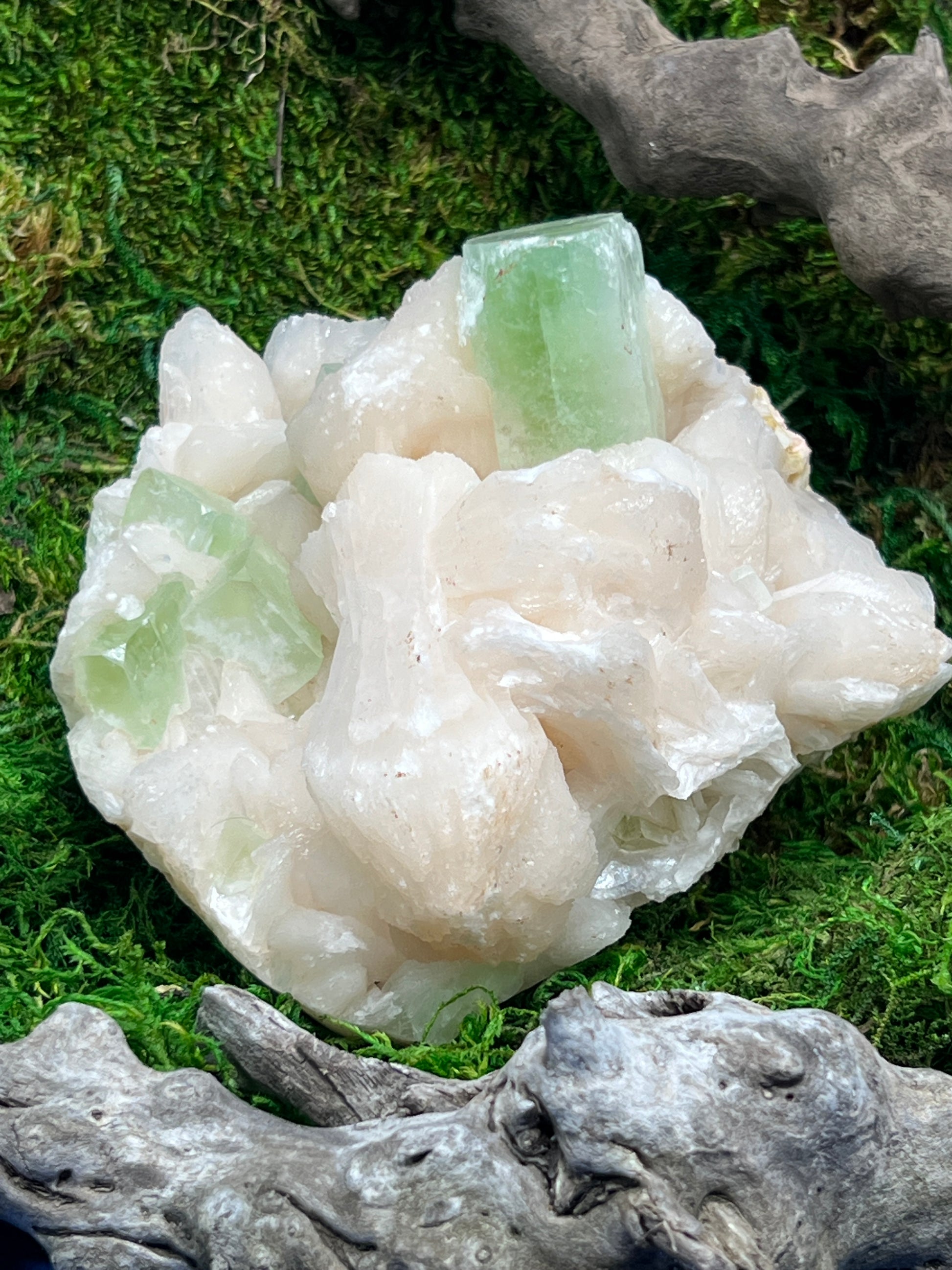 Green Apophyllite with Stilbite & Heulandite Crystal Cluster