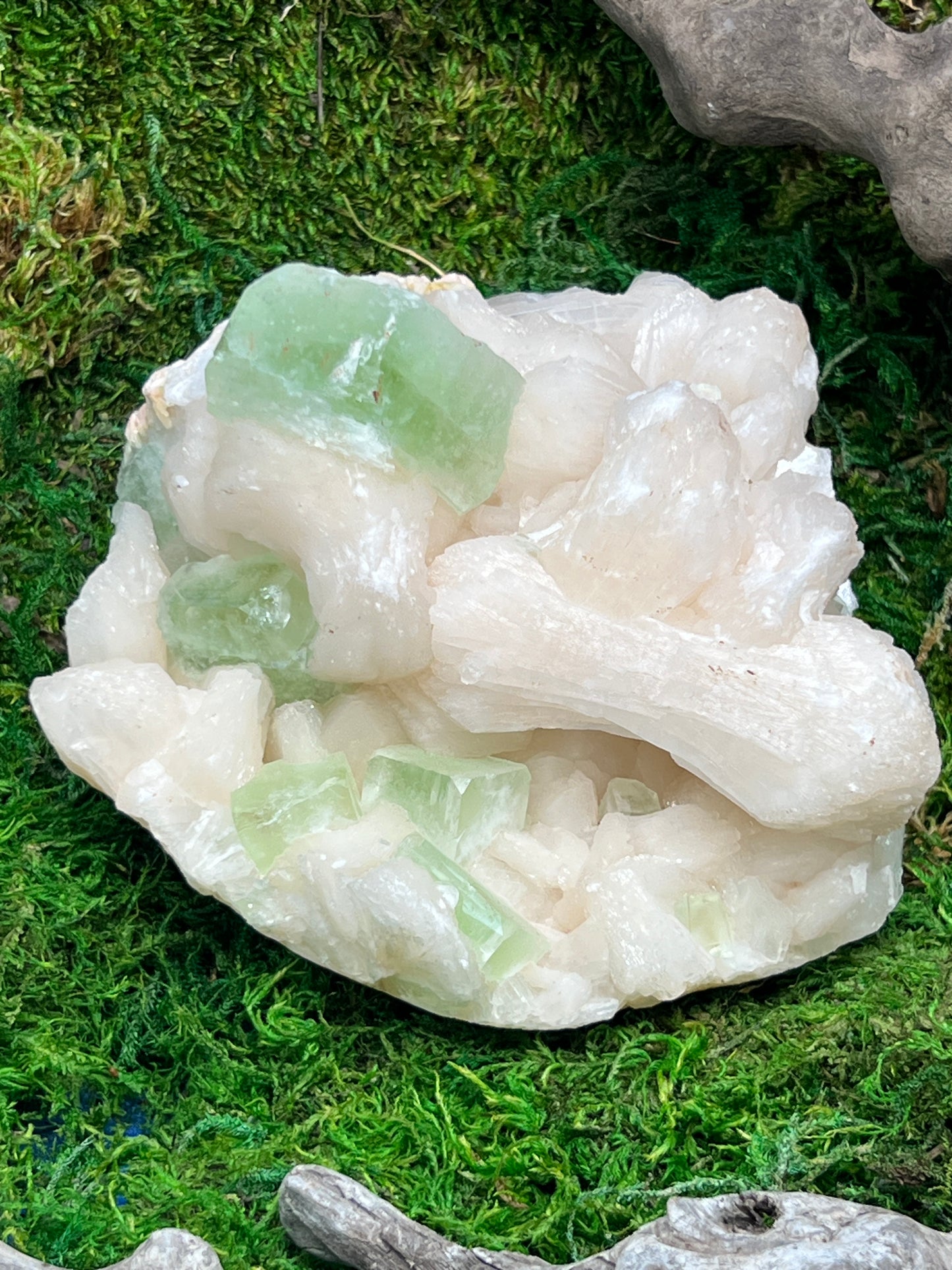 Green Apophyllite with Stilbite & Heulandite Crystal Cluster