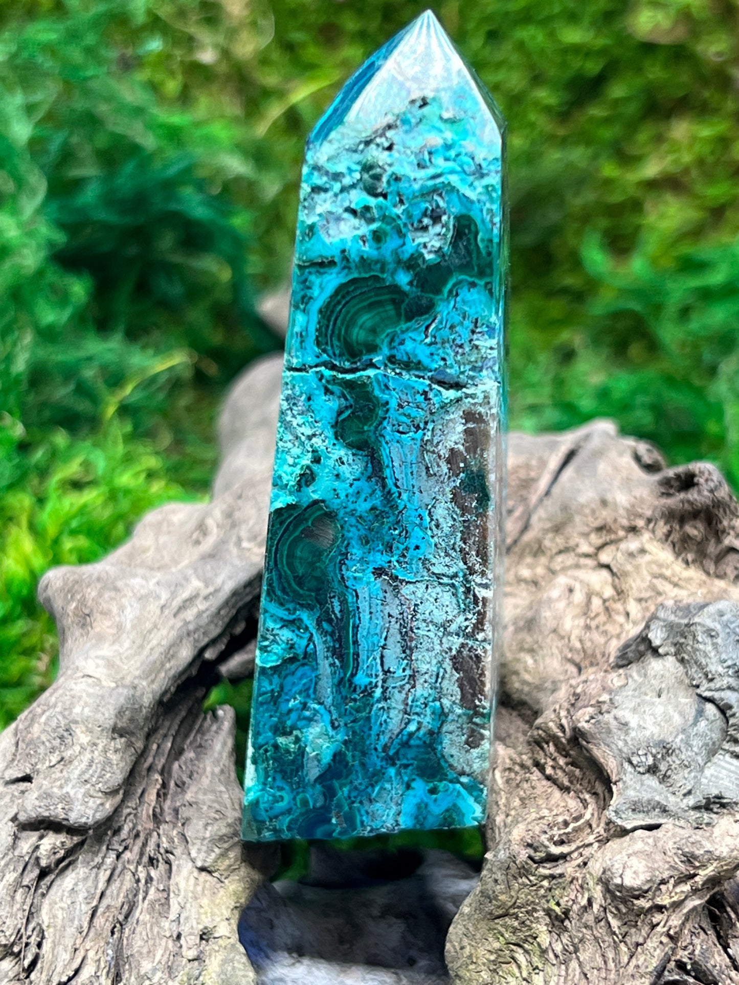 Malachite and Chrysocolla Natural Edge Tower
