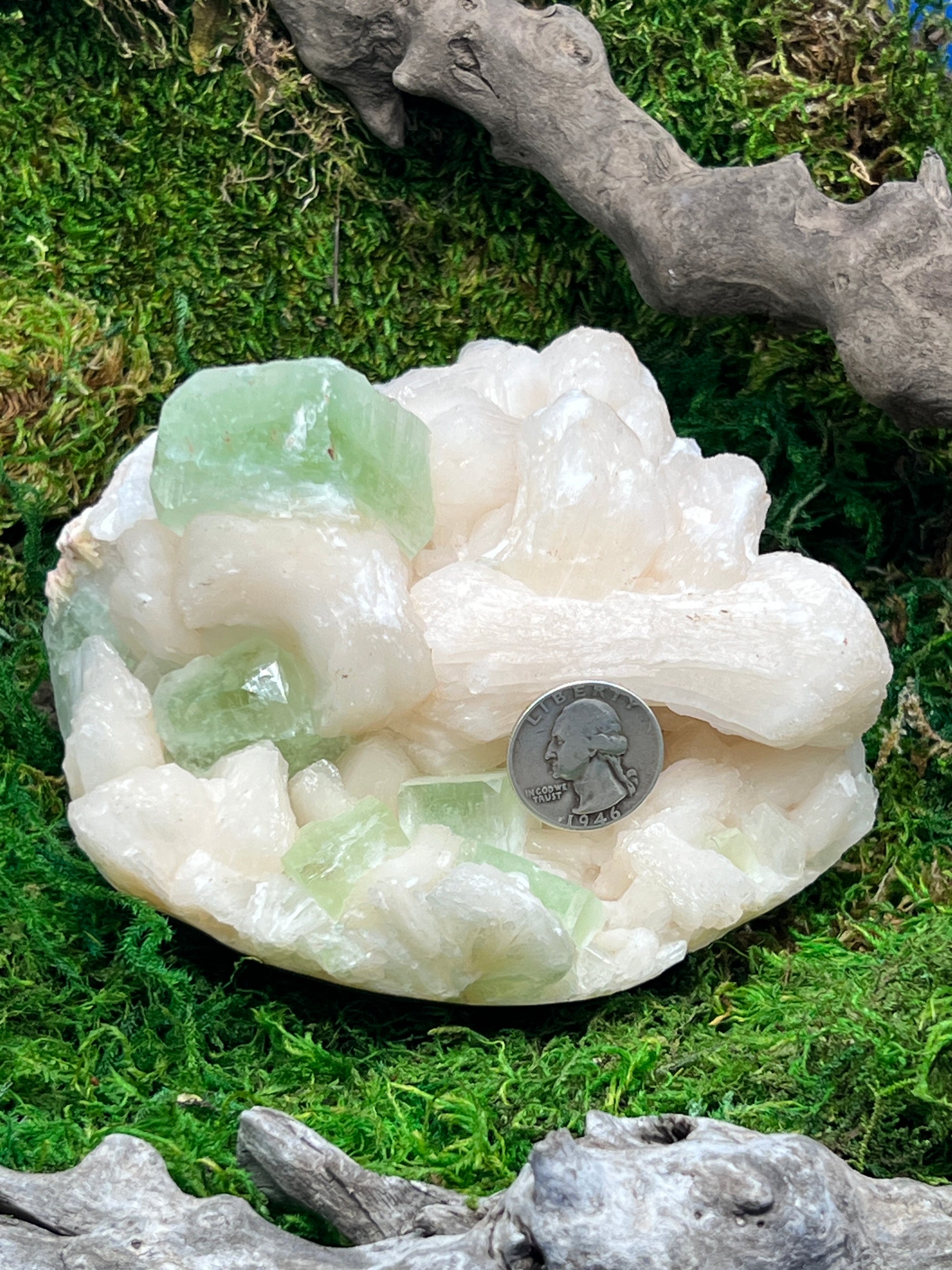 Green Apophyllite with Stilbite & Heulandite Crystal Cluster