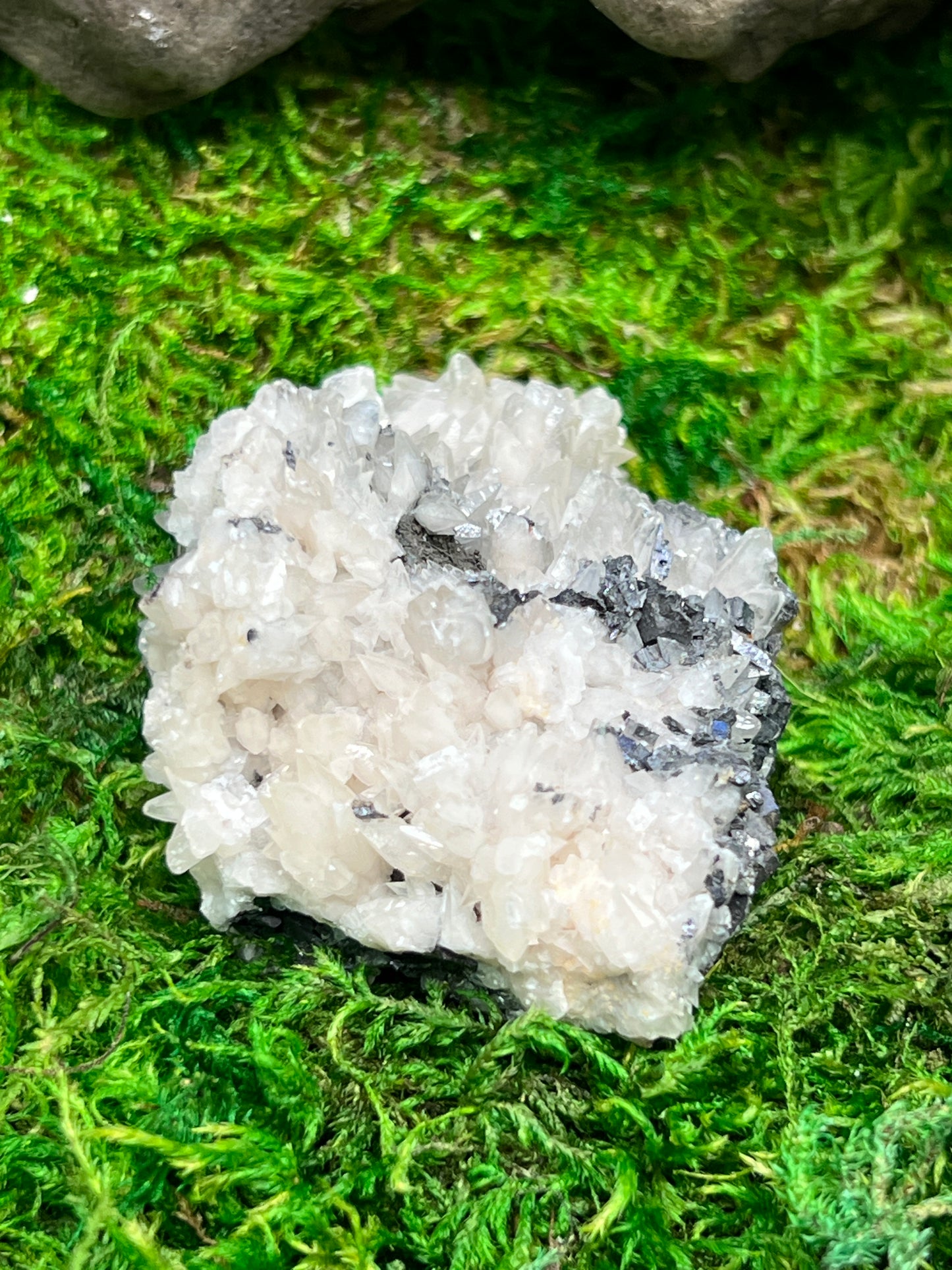 Calcite on Galena Specimen from Santa Eulalia