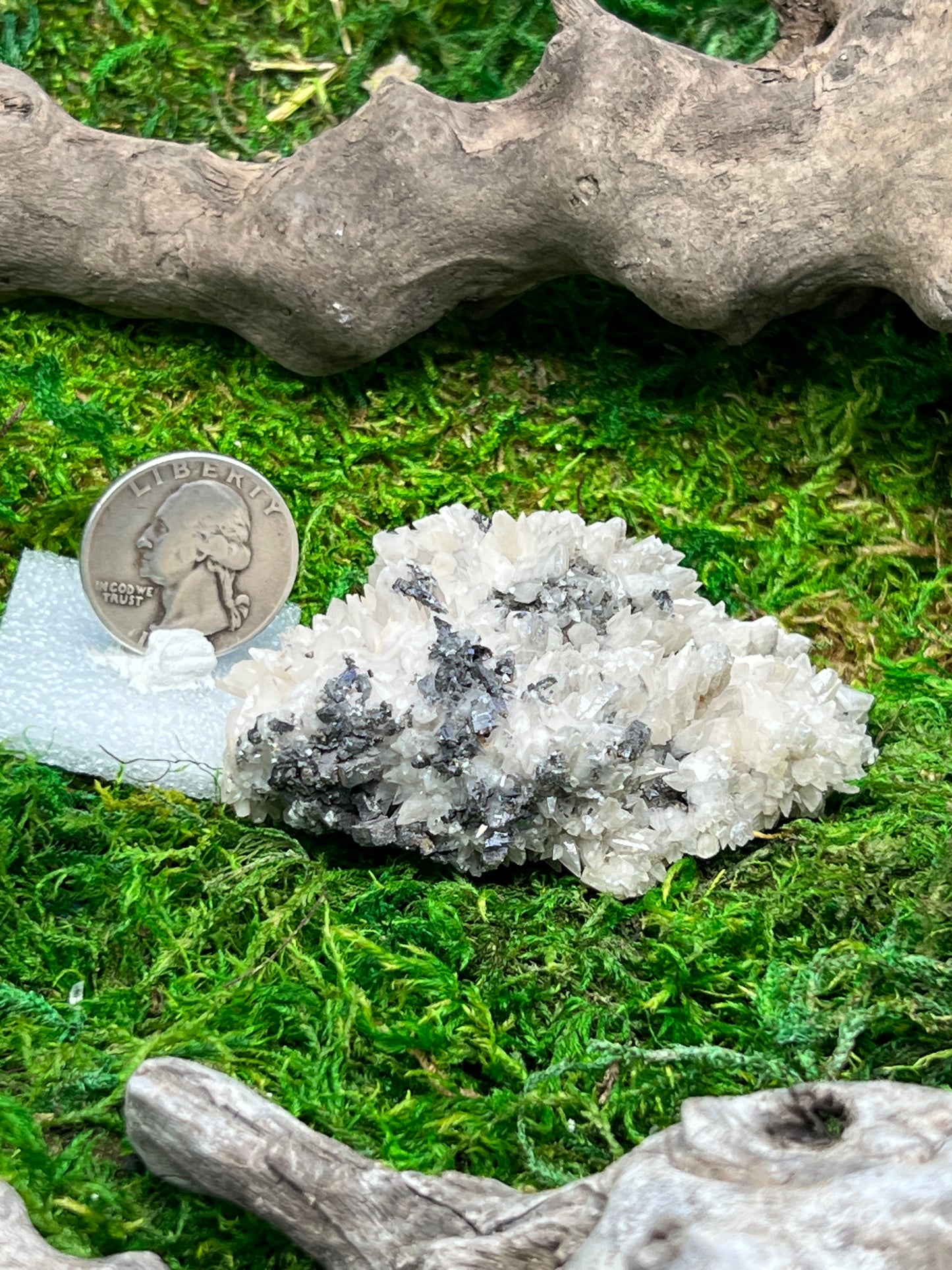 Calcite on Galena Specimen from Santa Eulalia