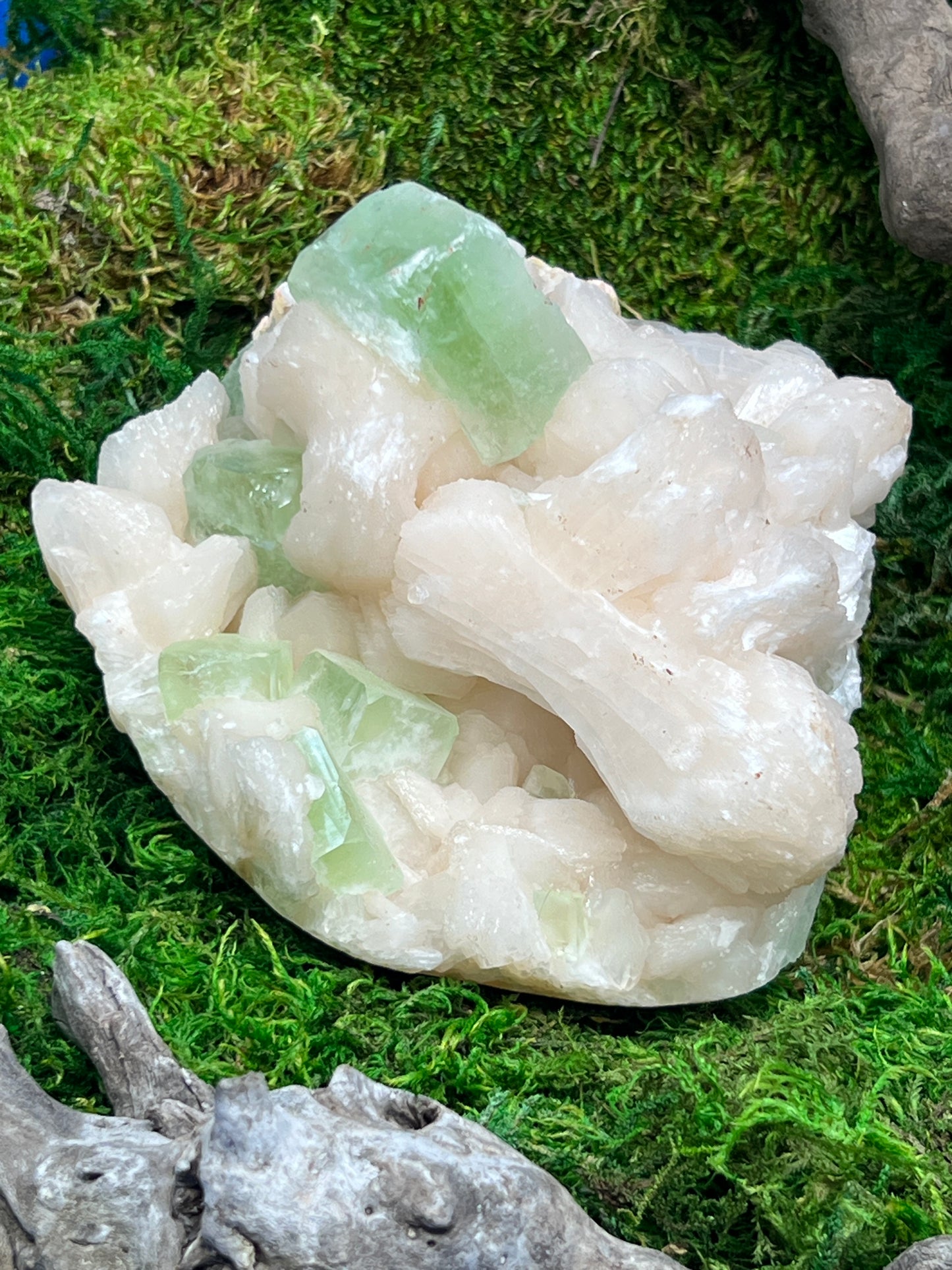 Green Apophyllite with Stilbite & Heulandite Crystal Cluster