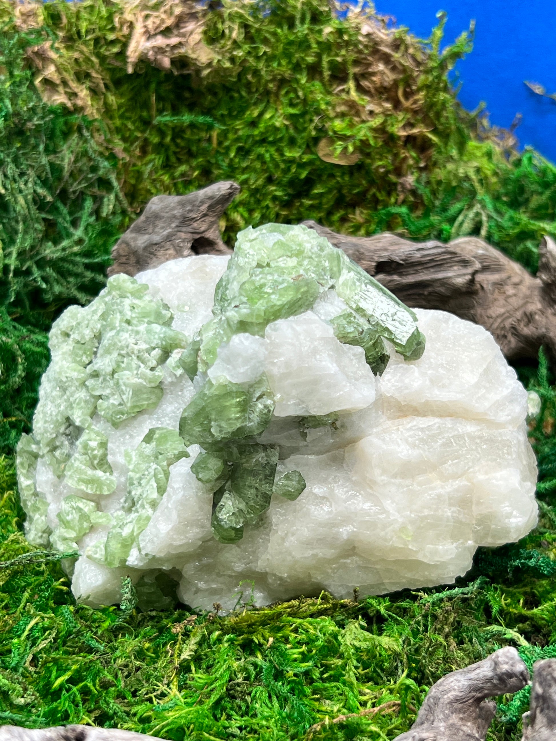 Natural Diopside on Calcite from Afghanistan