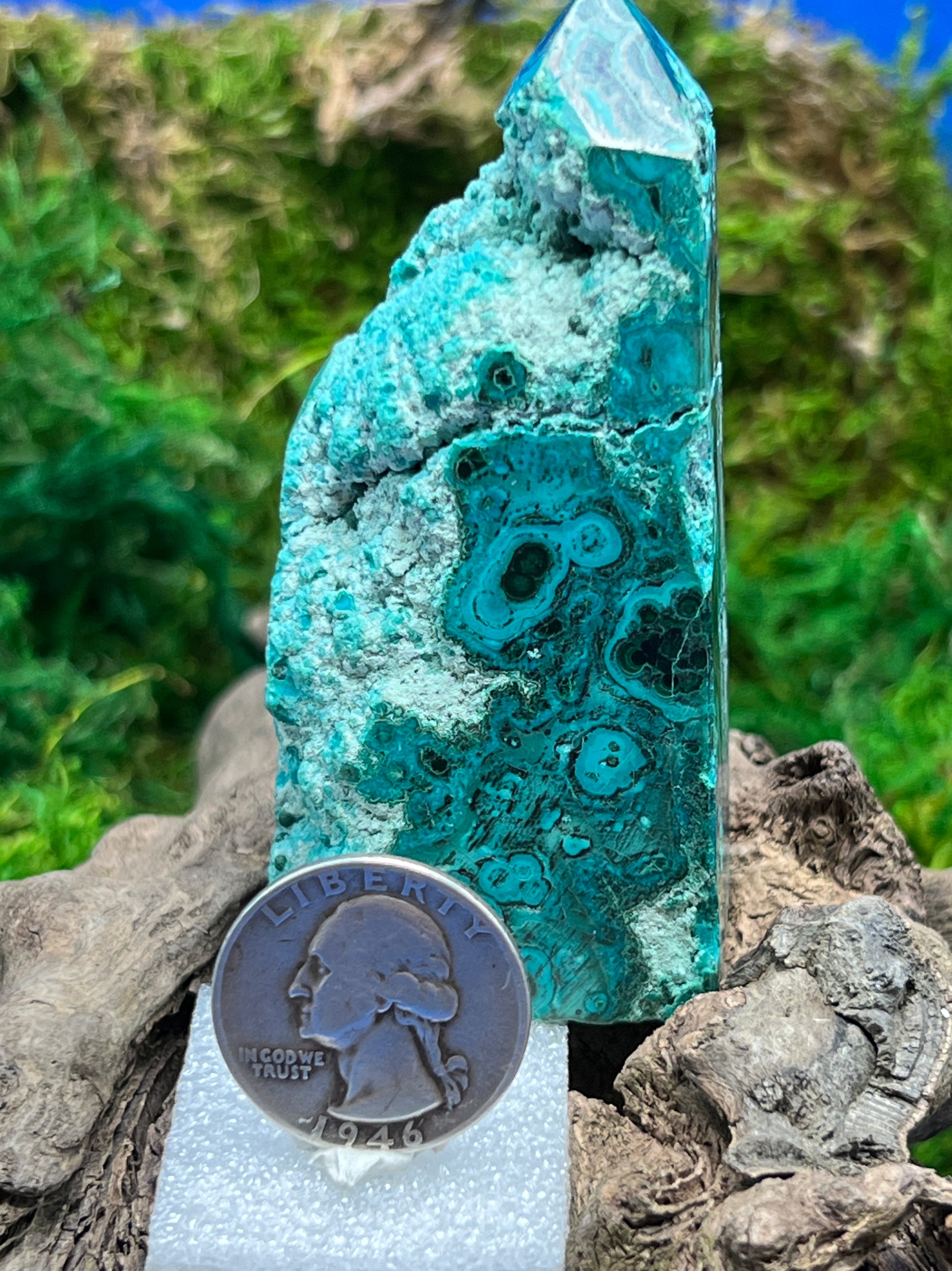 Malachite and Chrysocolla Natural Edge Tower
