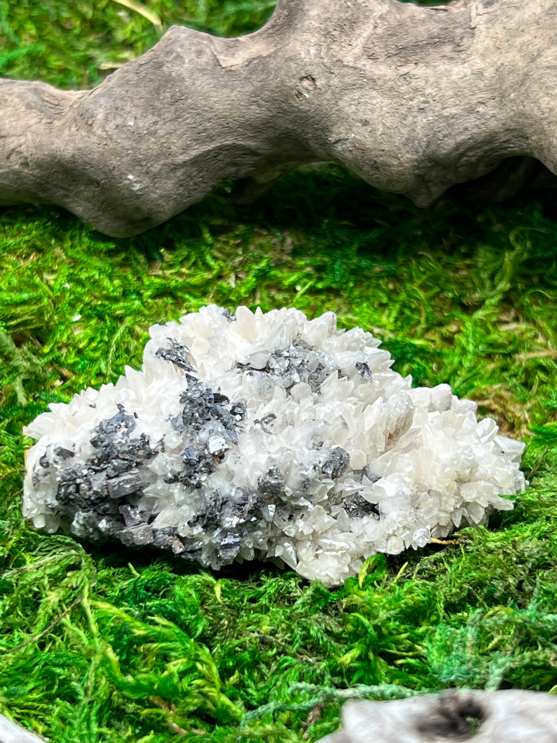 Calcite on Galena Specimen from Santa Eulalia