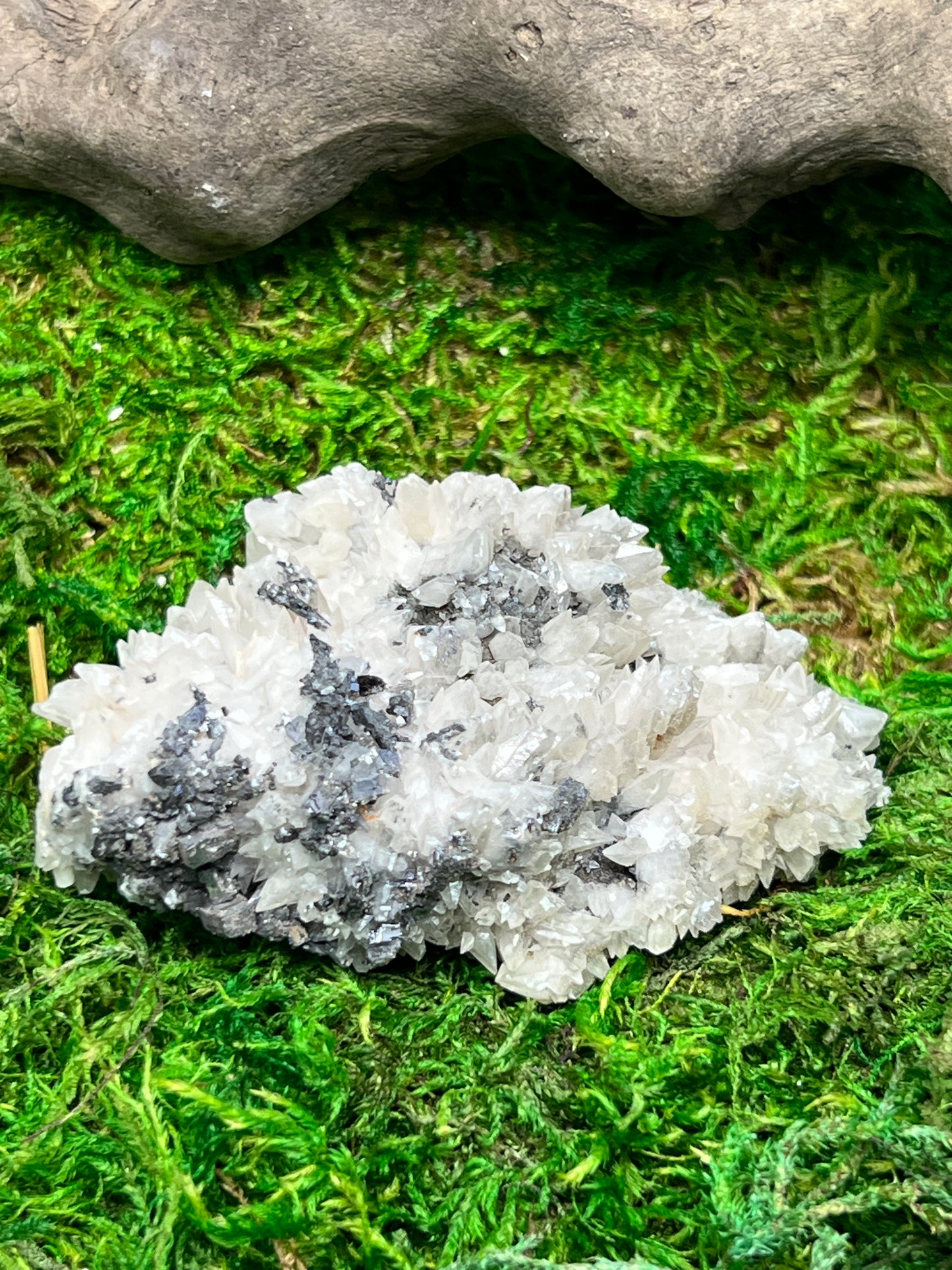 Calcite on Galena Specimen from Santa Eulalia