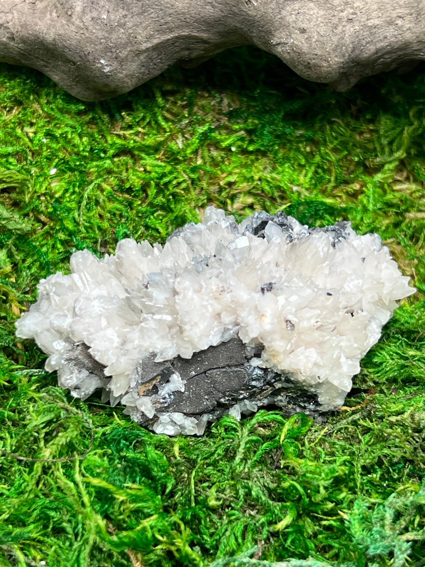 Calcite on Galena Specimen from Santa Eulalia