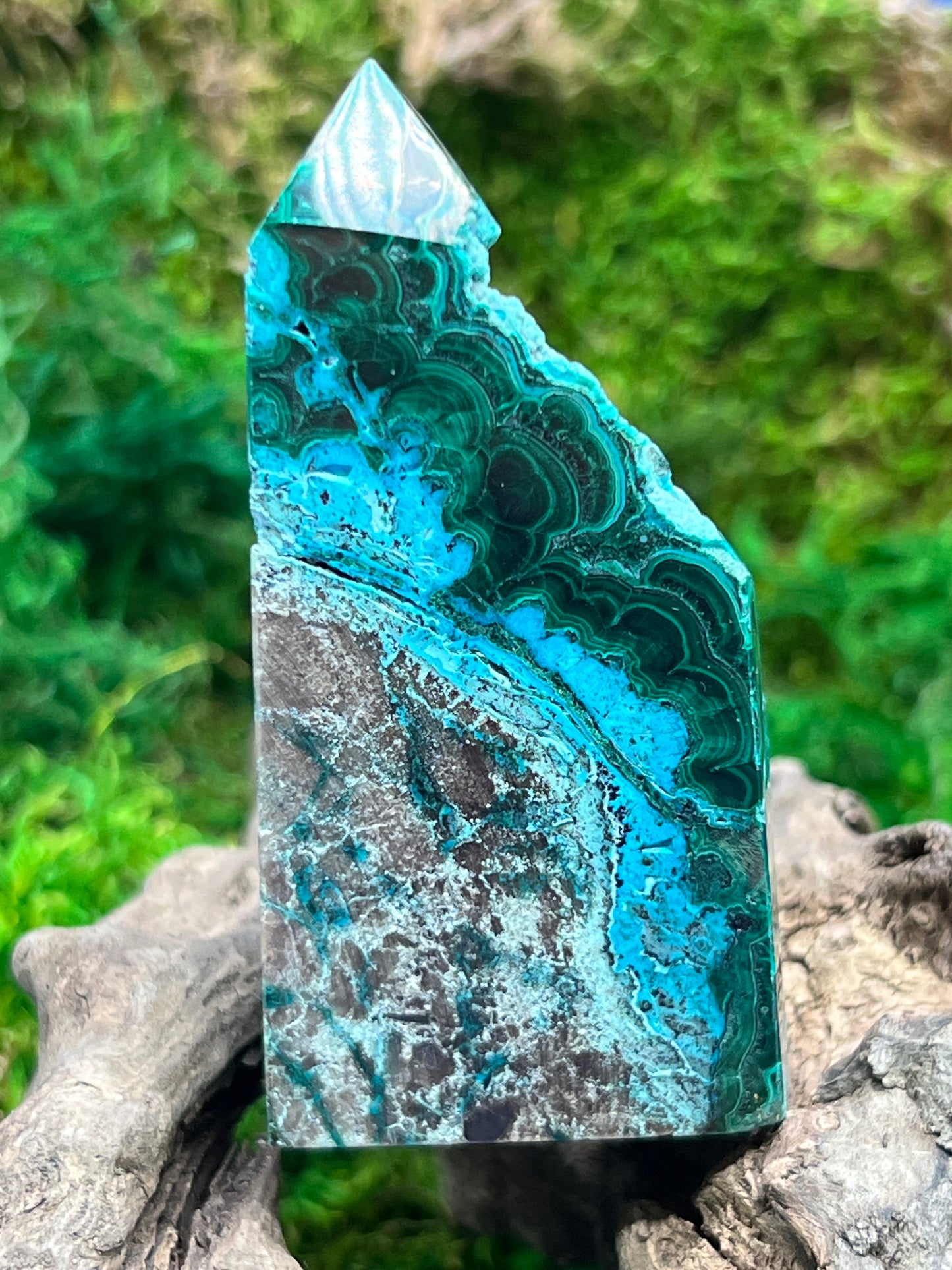 Malachite and Chrysocolla Natural Edge Tower