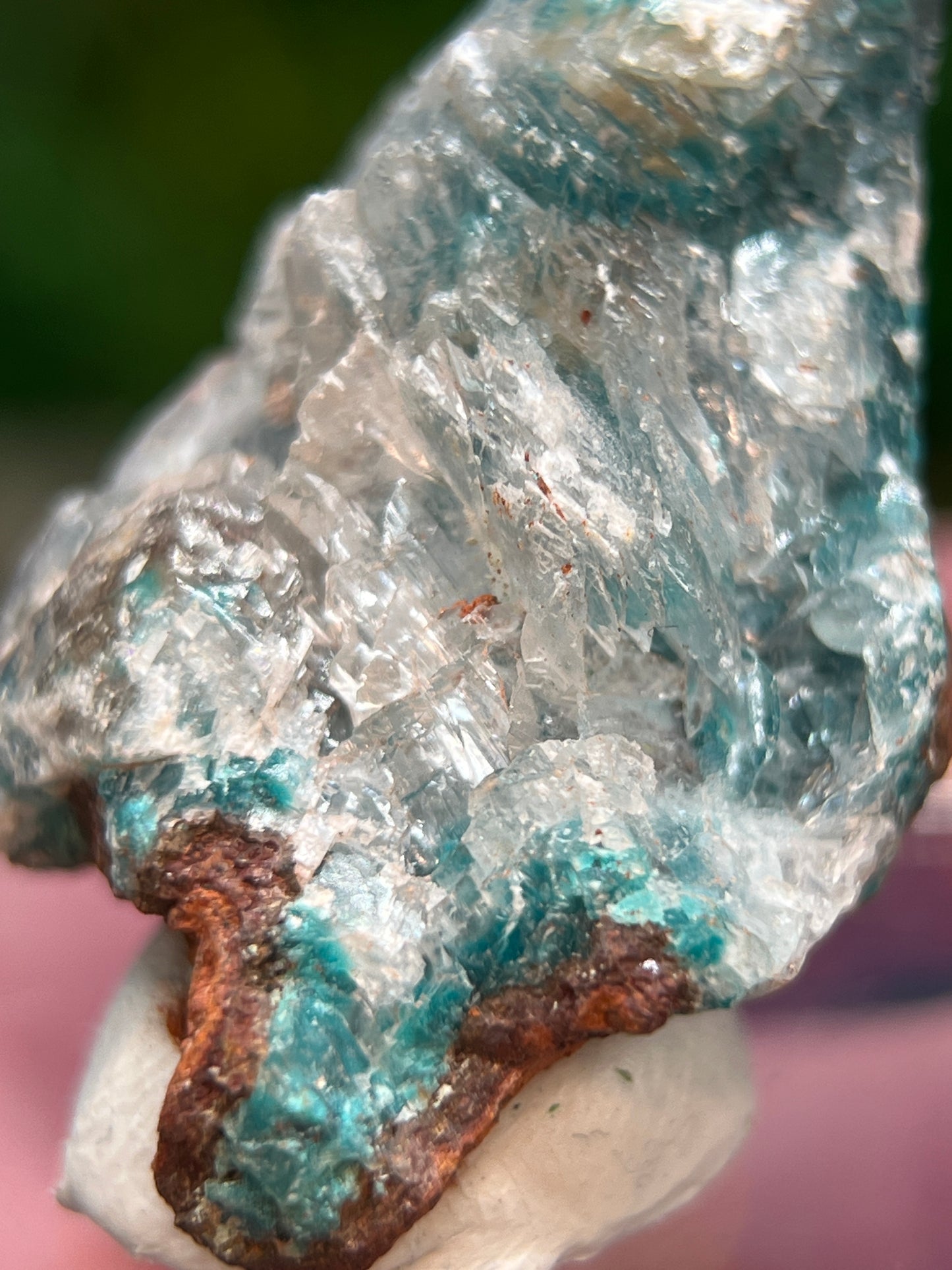 Calcite over Rosasite from Ojuela Mine, Durango